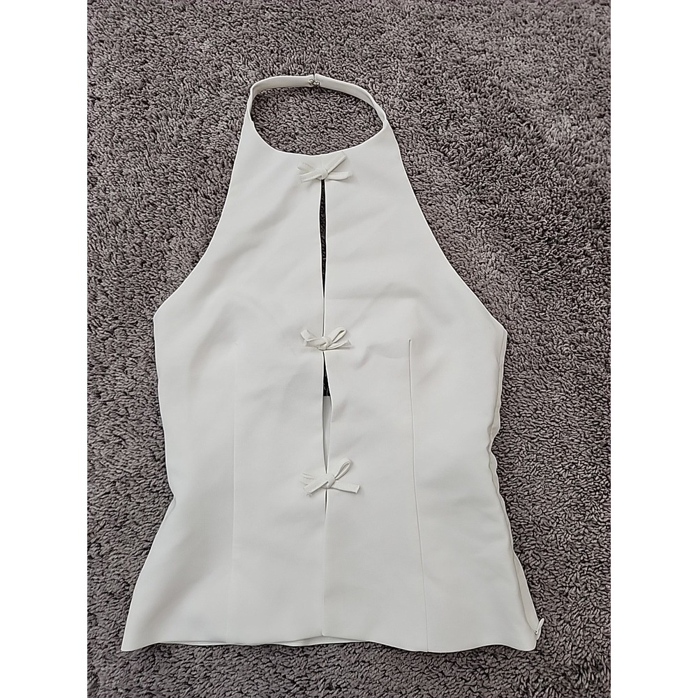Zara Halter Top Womens 4 White Front Slit Bow Detail Y2k Coquette Chic Party